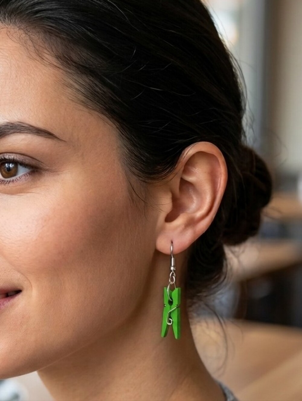 Handcrafted Miniature Green Clothespin Earrings
